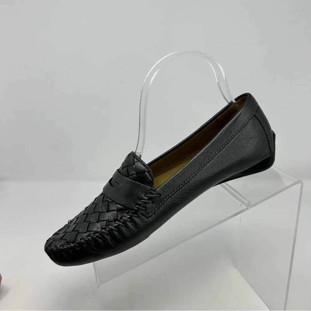 Robert Zur Dark Gray Silver Leather Quality Woven Driving Loafers Size 8.5